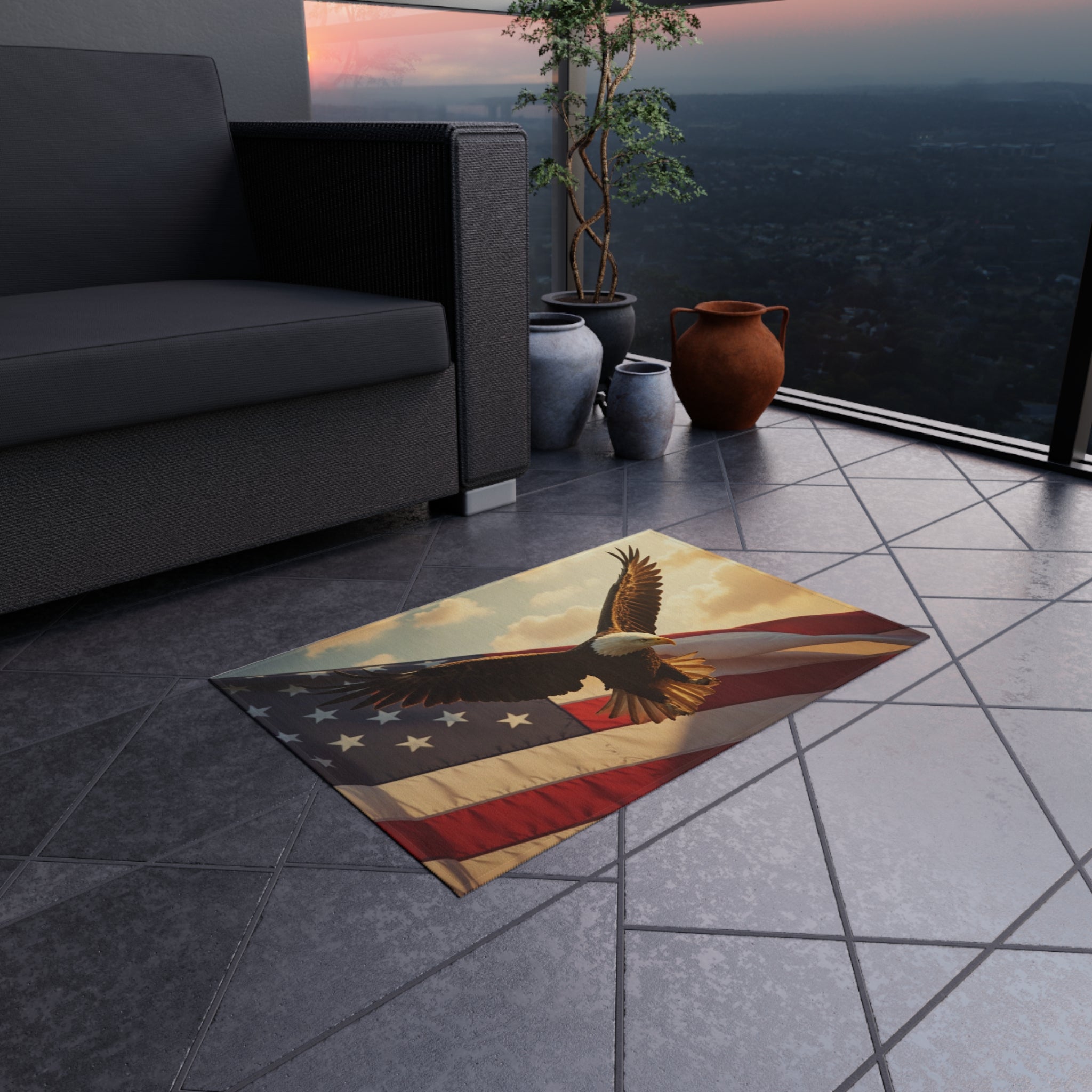 Patriotic Bald Eagle Outdoor Rug